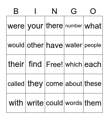 Fry's 1st List BINGO Card