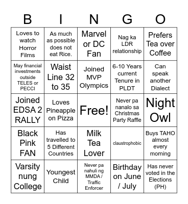 Ultimate Filipino Human Bingo Card