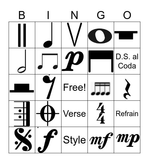 Music Symbols Bingo Card