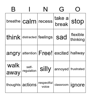 Self-Regulation Bingo Card