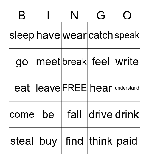Irregular Verbs- Simple Past Bingo Card