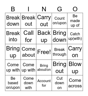 Phrasal verbs Bingo Card