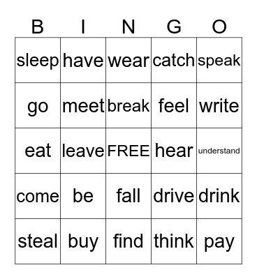 Irregular Verbs- Simple Past Bingo Card
