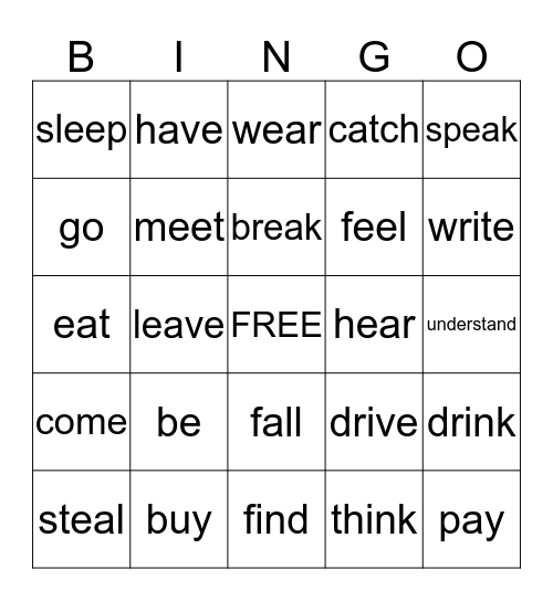Irregular Verbs- Simple Past Bingo Card