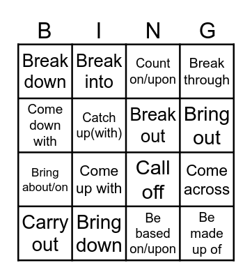 Phrasal verbs Bingo Card