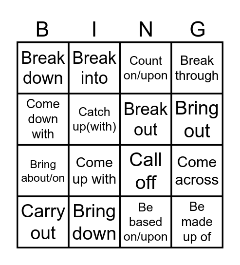 Phrasal verbs Bingo Card