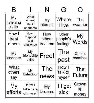 In and Out Bingo Card