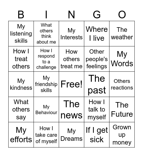 In and Out Bingo Card