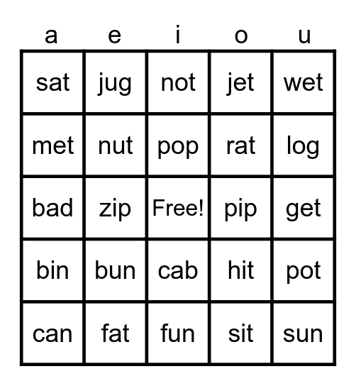 Vowel Bingo Card