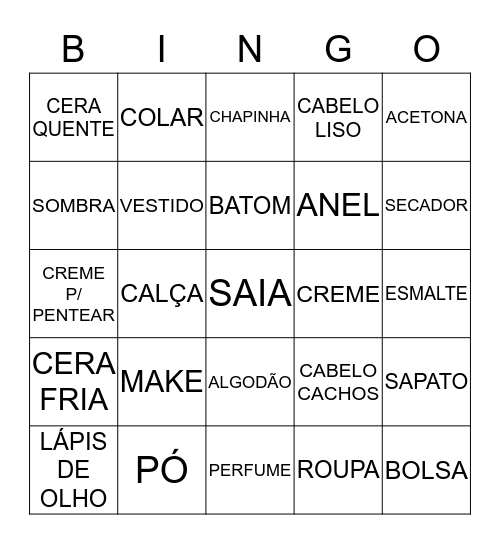 COISAS DE MULHER Bingo Card