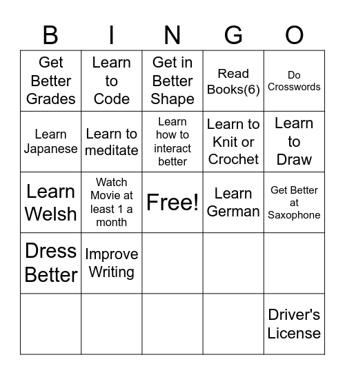 New Year Bingo Card