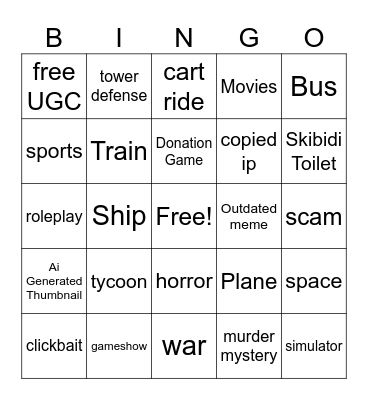 roblox recommended to me tab Bingo Card