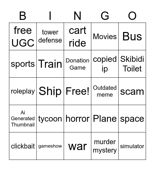 roblox recommended to me tab Bingo Card