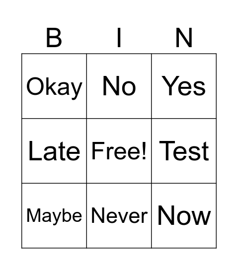 Untitled Bingo Card