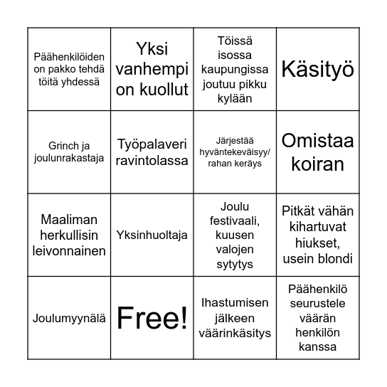 Joulubingo Card