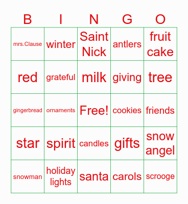 Holiday Bingo Card