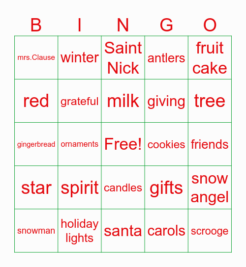Holiday Bingo Card