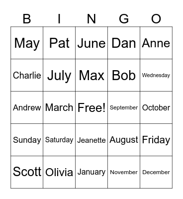 Practice Bingo Card