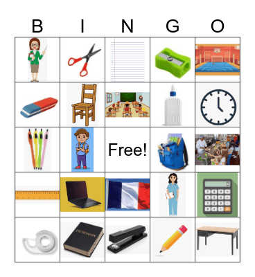 School Supplies - Fournitures Scolaires Bingo Card