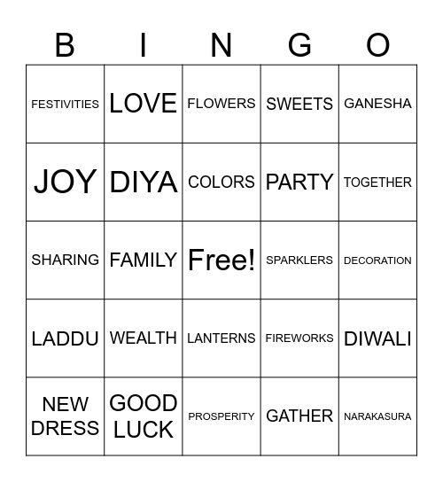 VHE DIWALI BINGO Card