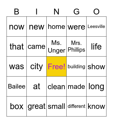 November Spelling Bingo Card