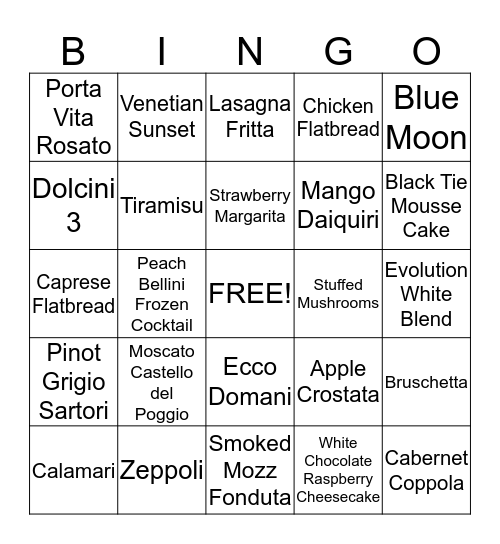 Olive Garden Bingo Card