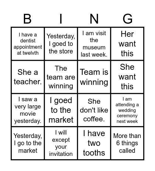 Error Bingo Card