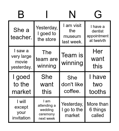 Error Bingo Card