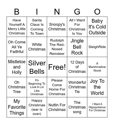 Christmas Music Bingo Card