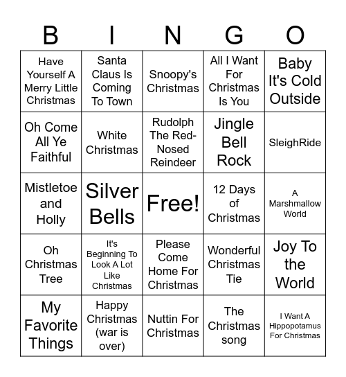 Christmas Music Bingo Card