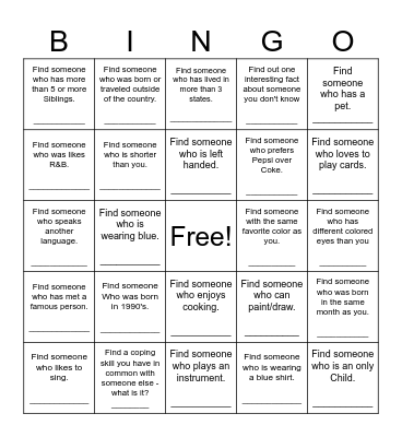 Find Someone Who Bingo Card
