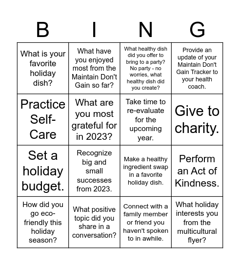 2023 MDG Ring In Your Challenge Progress Bingo Card