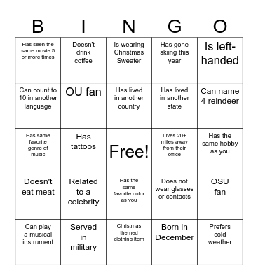 DGS Jingle Mingle 2023 Bingo Card