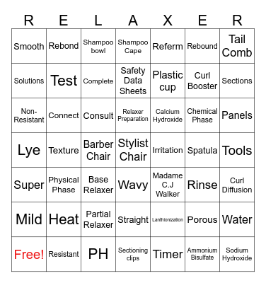 7x7 Relaxer Bingo Card