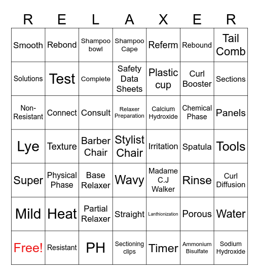 7x7 Relaxer Bingo Card