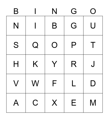 Scarlett’s Letters Bingo Card