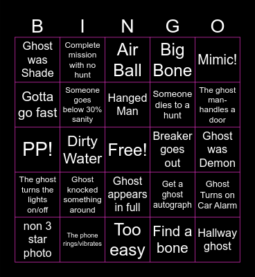 PhasmoPHOBIA Bingo Card
