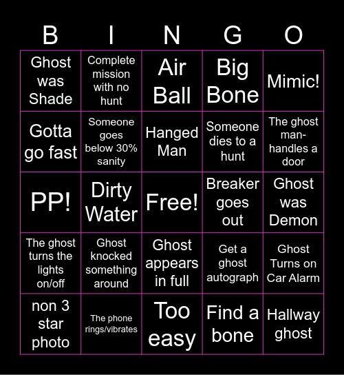 PhasmoPHOBIA Bingo Card