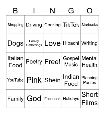 30 Years of Jillian Bingo Card