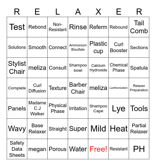 7x7 Relaxer Bingo Card