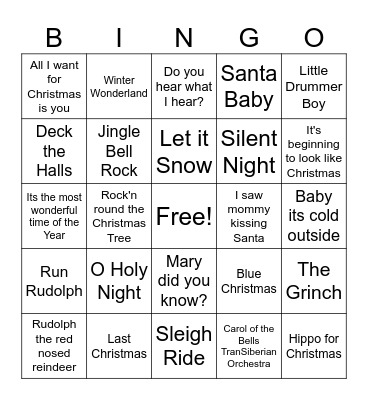 Christmas Music BINGO Card
