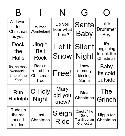 Christmas Music BINGO Card