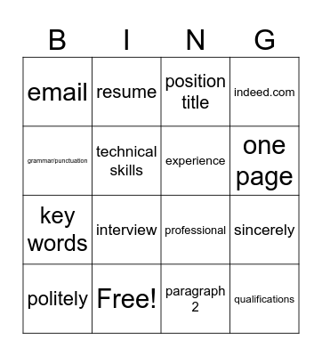 Cover Letters Bingo Card