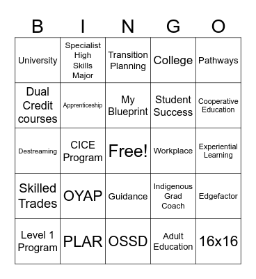 Pathways Bingo Card