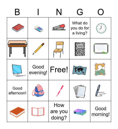 Classroom Items Bingo Card