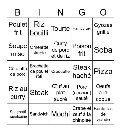 Cooking Mama Bingo Card