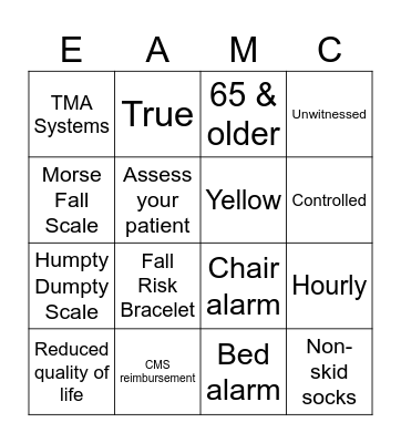Fall Prevention Bingo Card