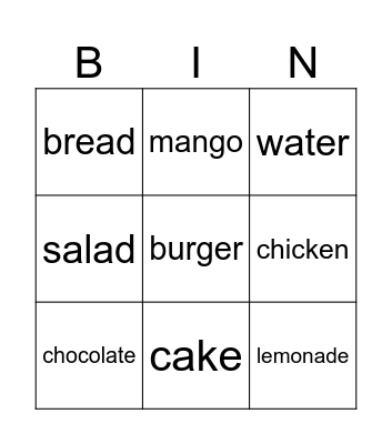 Food! Yum-yum! Bingo Card