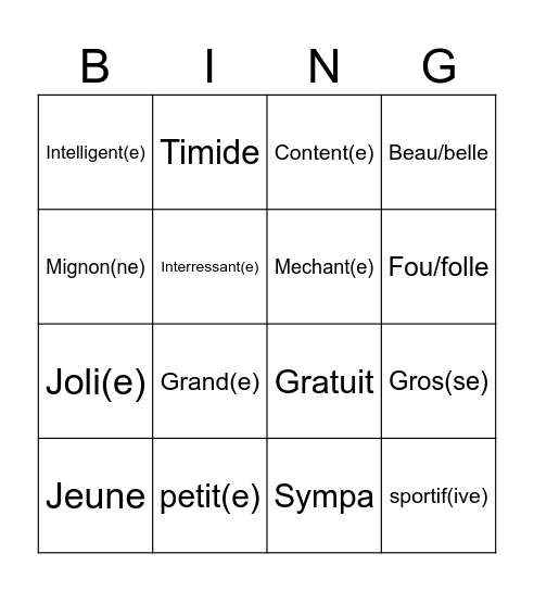 Le Bingo - Comment es-tu ?Gr Bingo Card