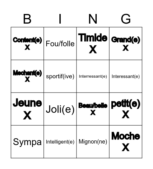 Le Bingo - Comment es-tu ?Gr Bingo Card